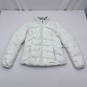 Eddie Bauer EB650 Down Puffer Jacket Womens Small 650 Full Zip Winter Coat White